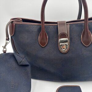 Dooney Bourke Bag Womens Navy Brown Monogram Tote Satchel Crossbody Shoulder